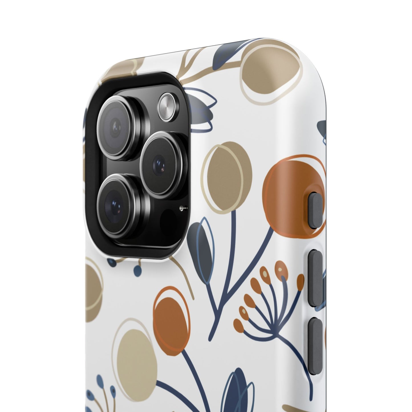 Modern Botanical Berries Tough MagSafe iPhone Case – Earthy Tones & Navy Accents, Shock-Resistant