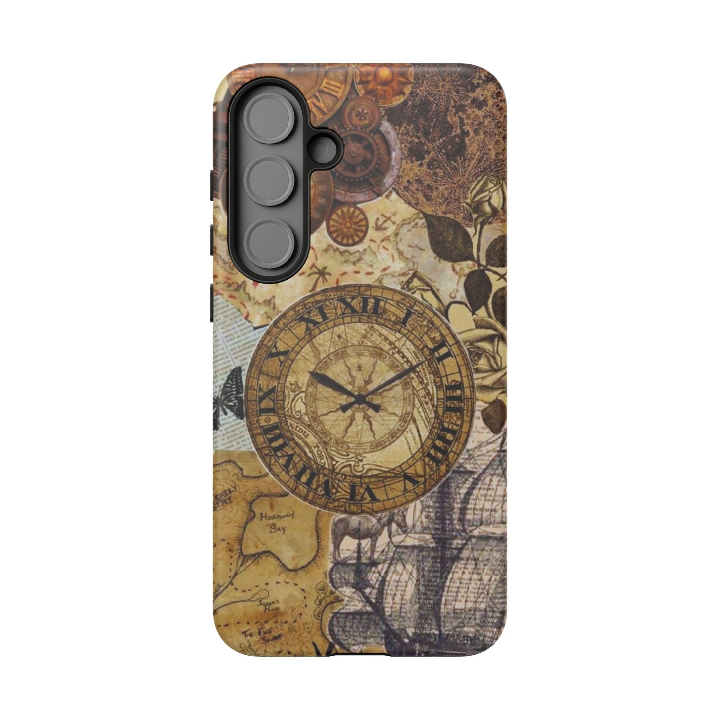 Steampunk Vintage Adventure Samsung Galaxy Case – Dual-Layer Protection with Antique Map and Clock Design