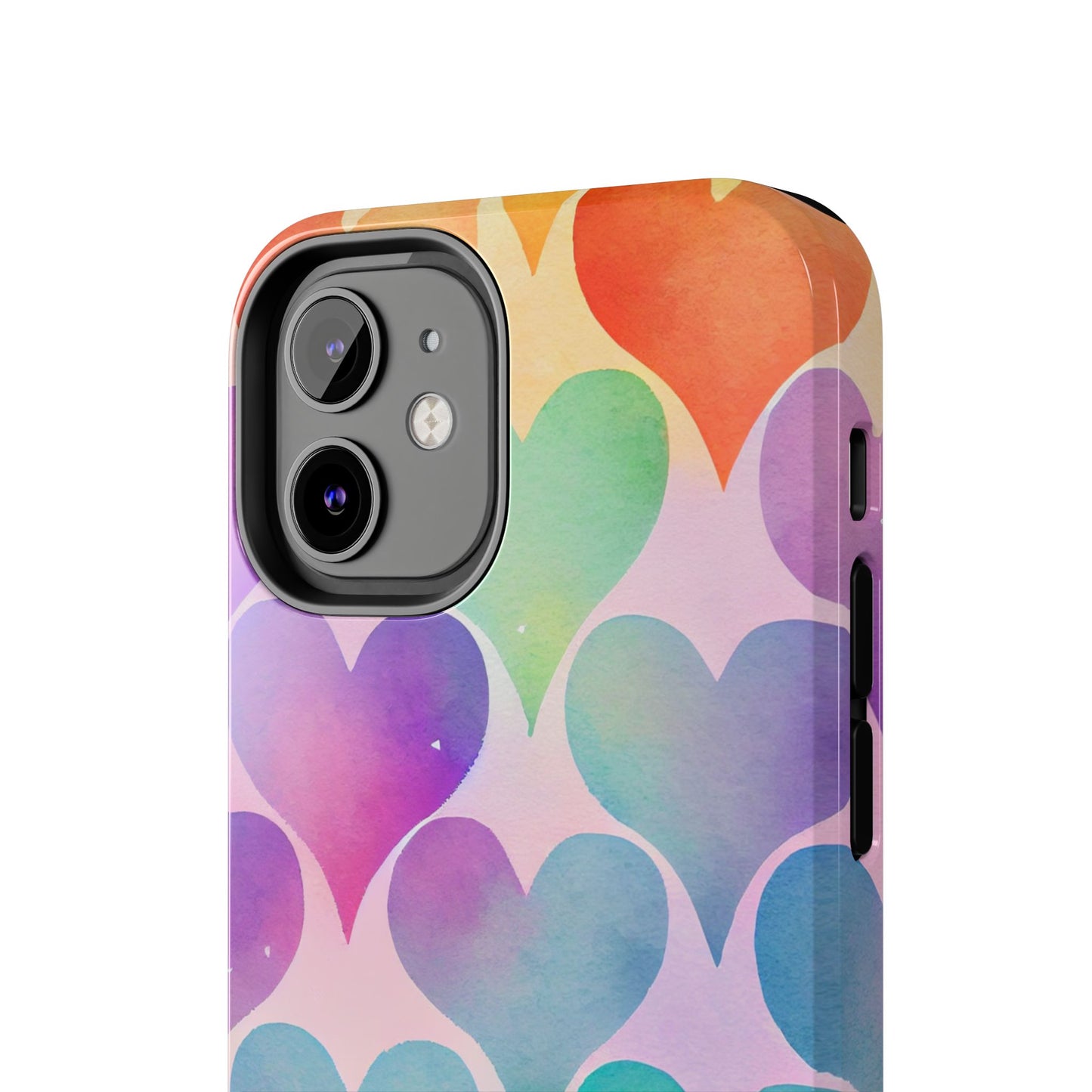 Rainbow Hearts Watercolor iPhone Case – Slim Design, Glossy Finish