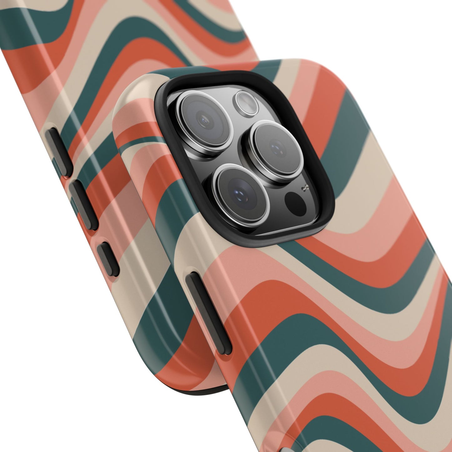 Groovy Waves iPhone Case – Retro 70s-Inspired Stripes in Coral, Cream, and Teal