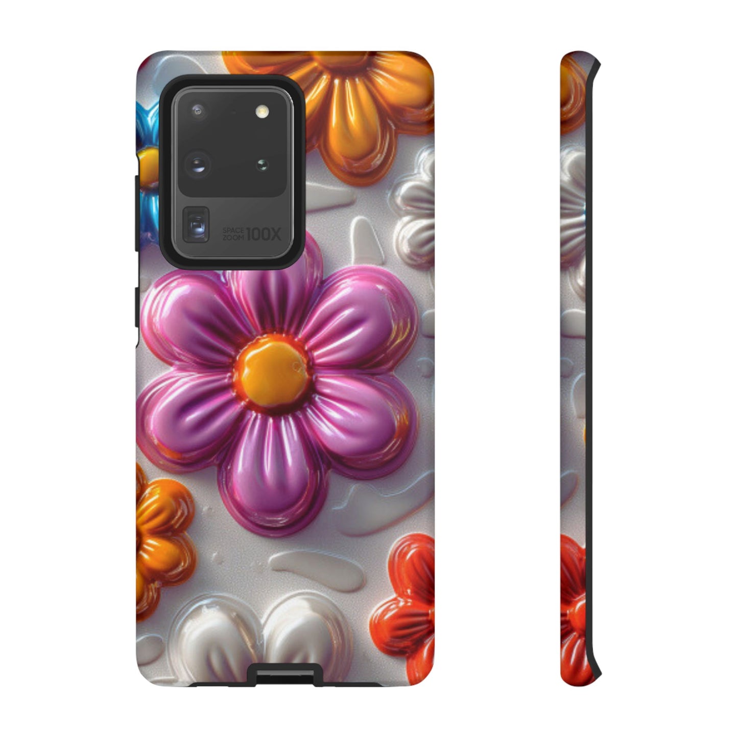 Glossy 3D Floral Samsung Galaxy  Case – Colorful Flower Pattern, Durable Protection