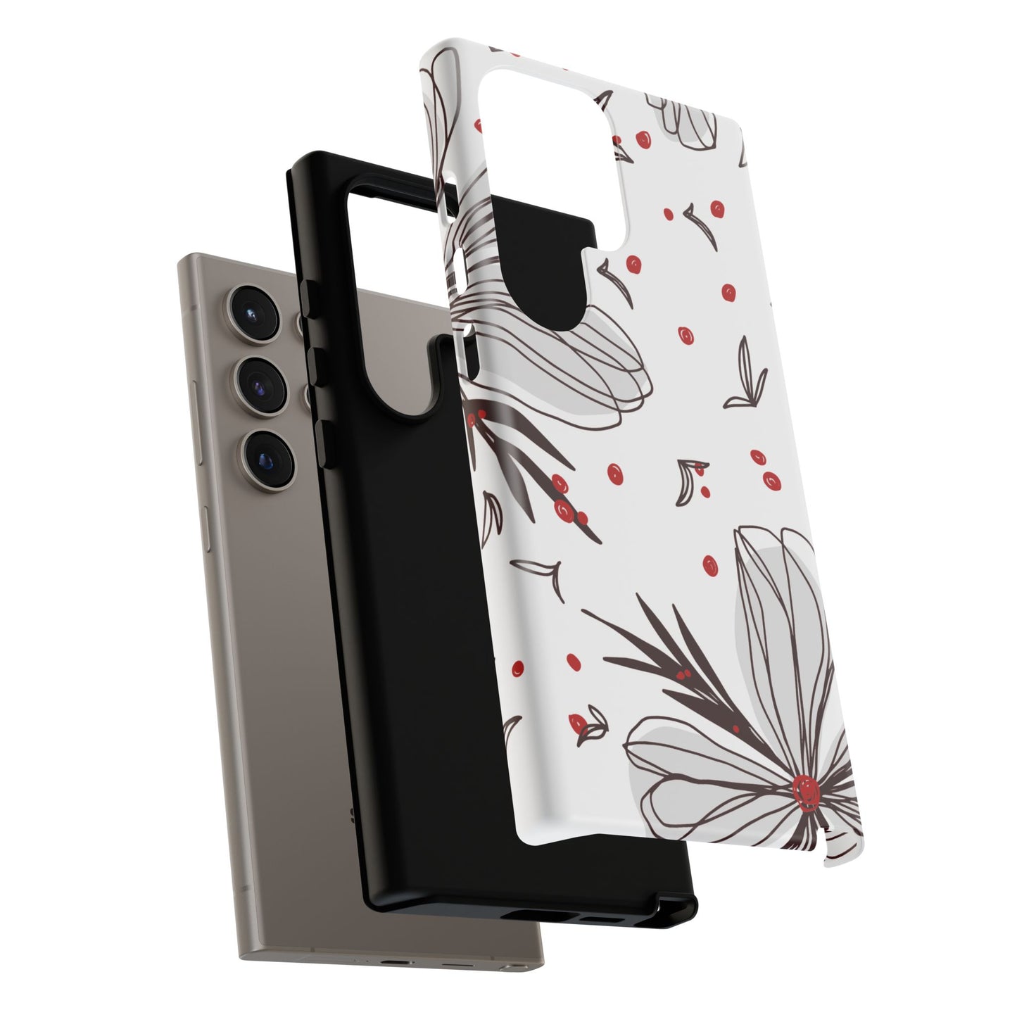Minimalist Line Art Floral Tough Samsung Galaxy  Case – Bold Red and Black Design, Shockproof Protection