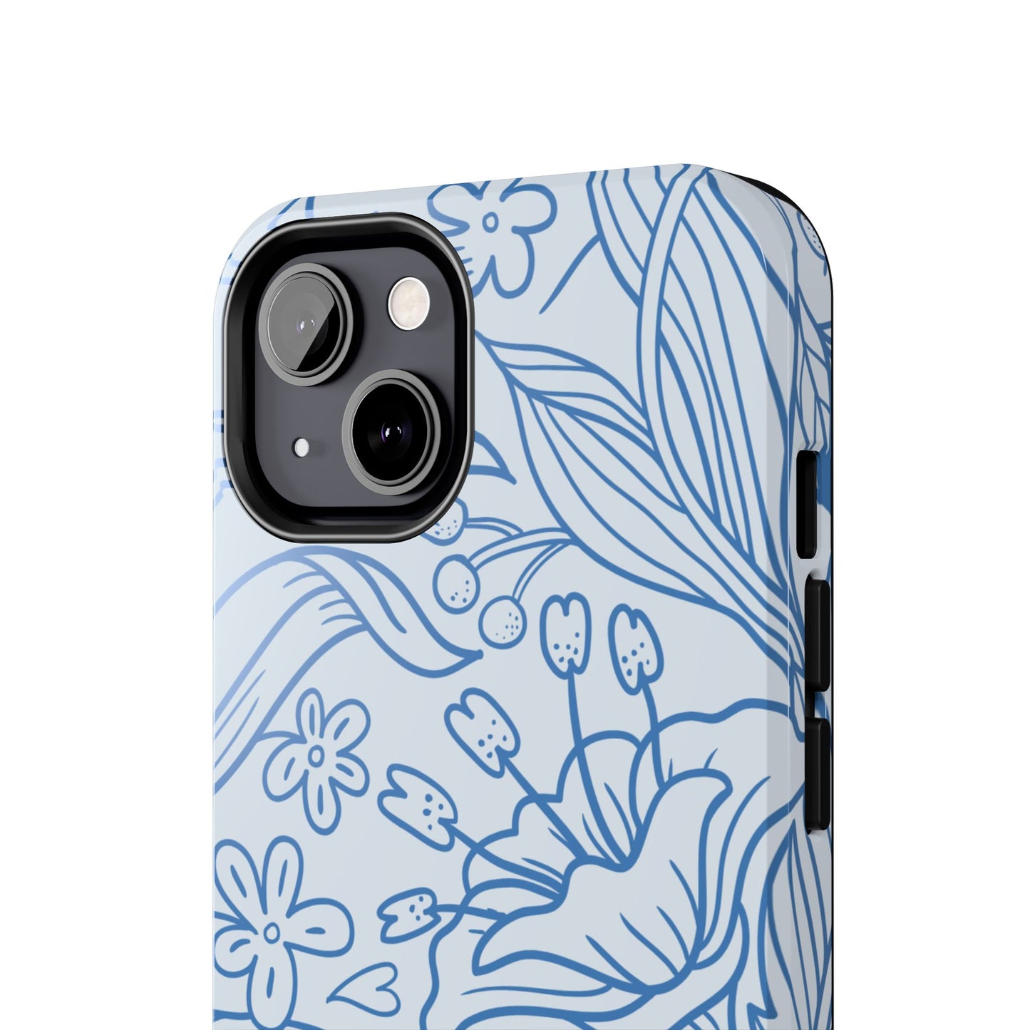 Dusty Blue Floral Line Art Tough iPhone Case – Minimalist Botanical Design with Dual-Layer Protection