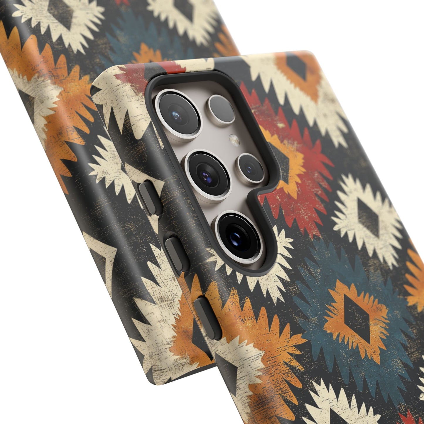 Rustic Tribal Sunburst Tough Samsung Galaxy  Case – Vibrant Geometric Design, Dual-Layer Protection