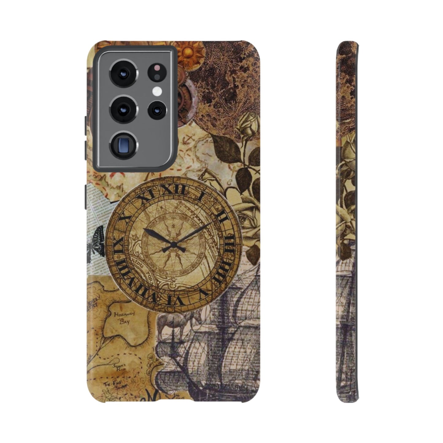 Steampunk Vintage Adventure Samsung Galaxy Case – Dual-Layer Protection with Antique Map and Clock Design