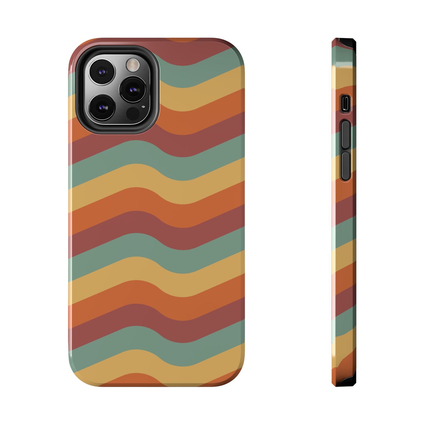 Retro Vibe Wavy Stripes iPhone Case – 70s-Inspired in Teal, Orange, and Rust