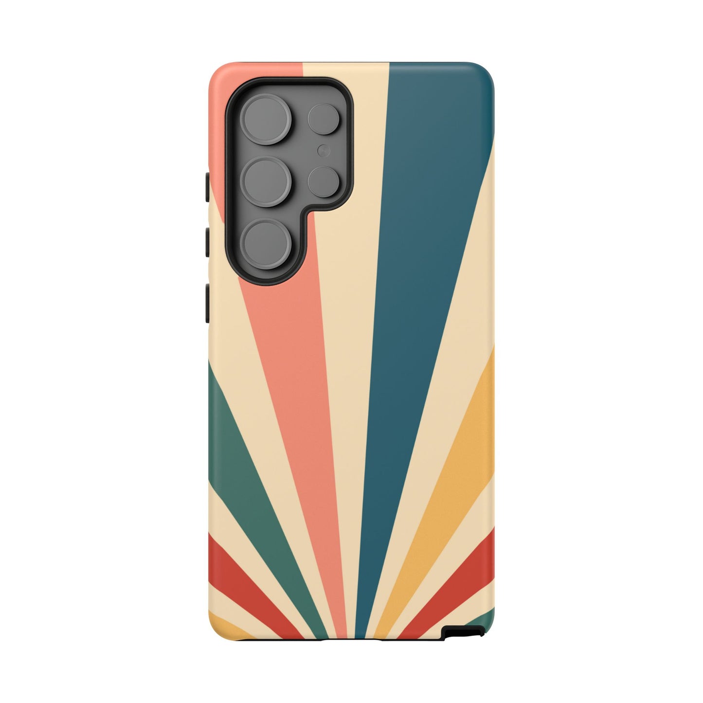 Retro Sunbeam Samsung Galaxy Case – 70s-Inspired Radiating Stripes in Coral, Teal, and Mustard