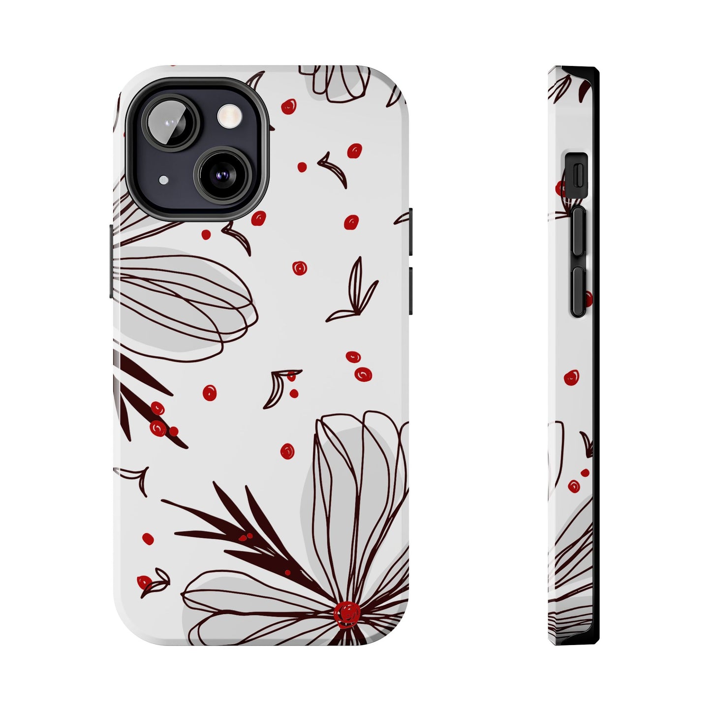 Minimalist Line Art Floral Tough iPhone Case – Bold Red and Black Design, Shockproof Protection - BOGO Cases