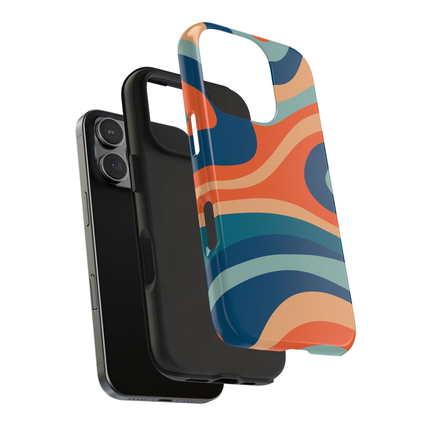 Retro Vibe Wavy Stripes iPhone Case – 70s-Inspired in Teal, Orange, and Rust