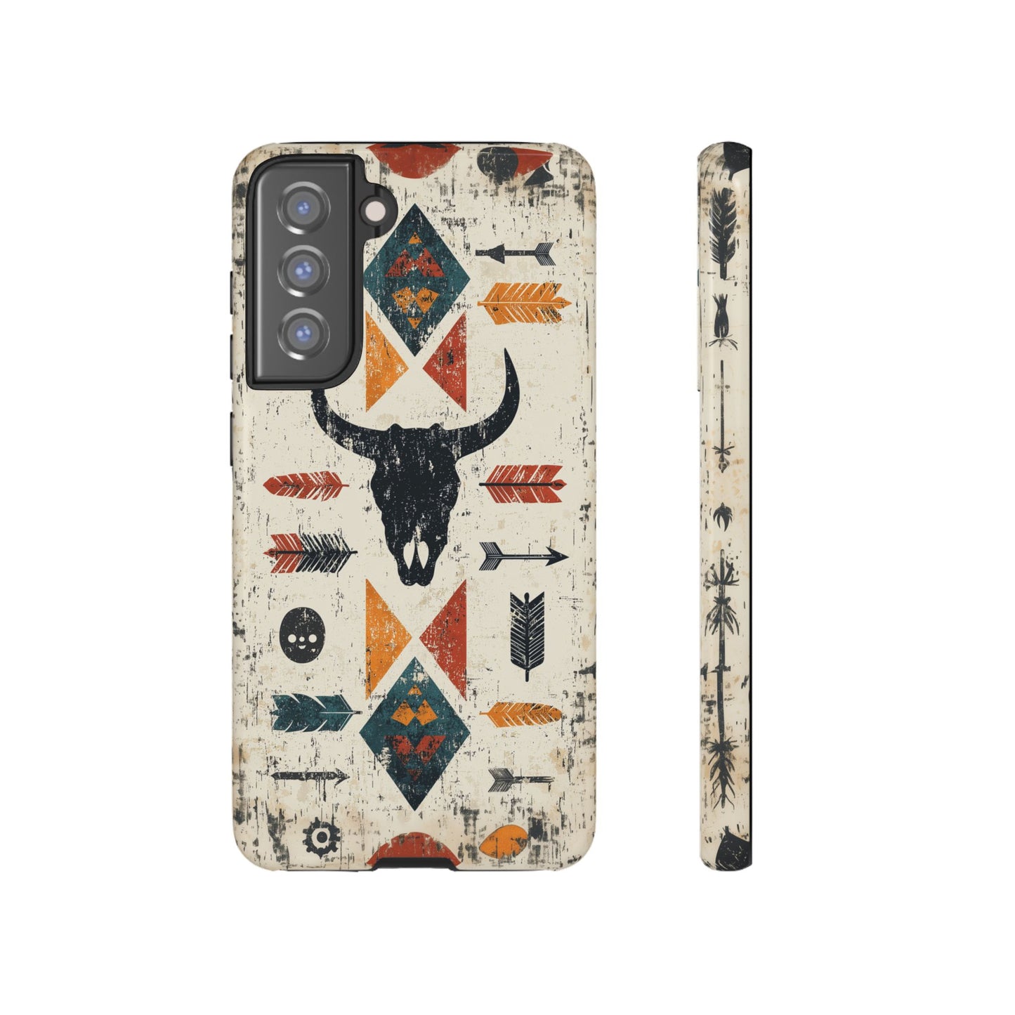 Tribal Bull Skull & Arrows Tough Samsung Galaxy Case – Rustic Western Design, Dual-Layer Protection