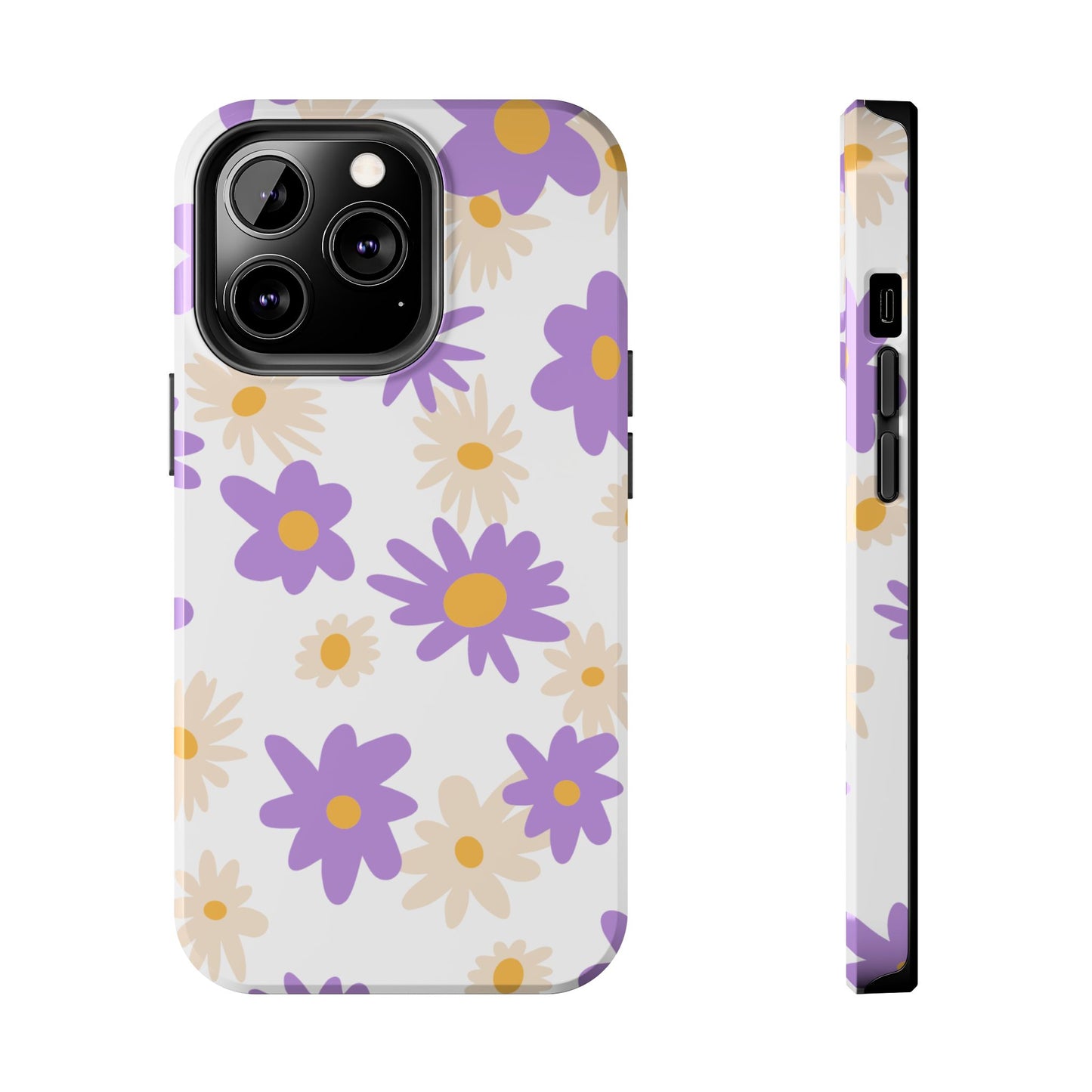 Retro Daisy Flower iPhone Case – Pastel Purple & Cream Floral Design with Matte Finish