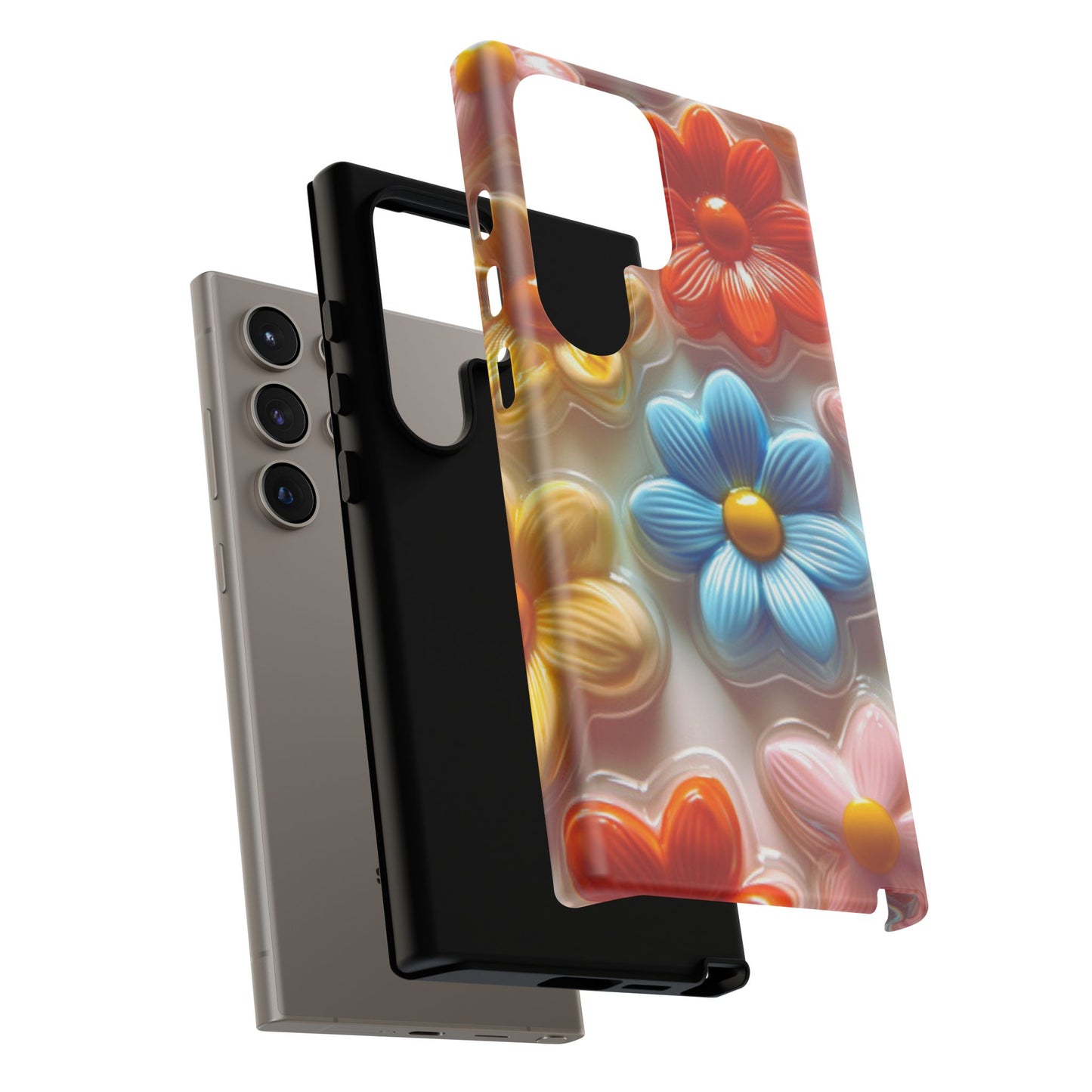 Glossy Retro Flower Samsung Galaxy Case – Colorful 3D Floral Design, Durable Protection