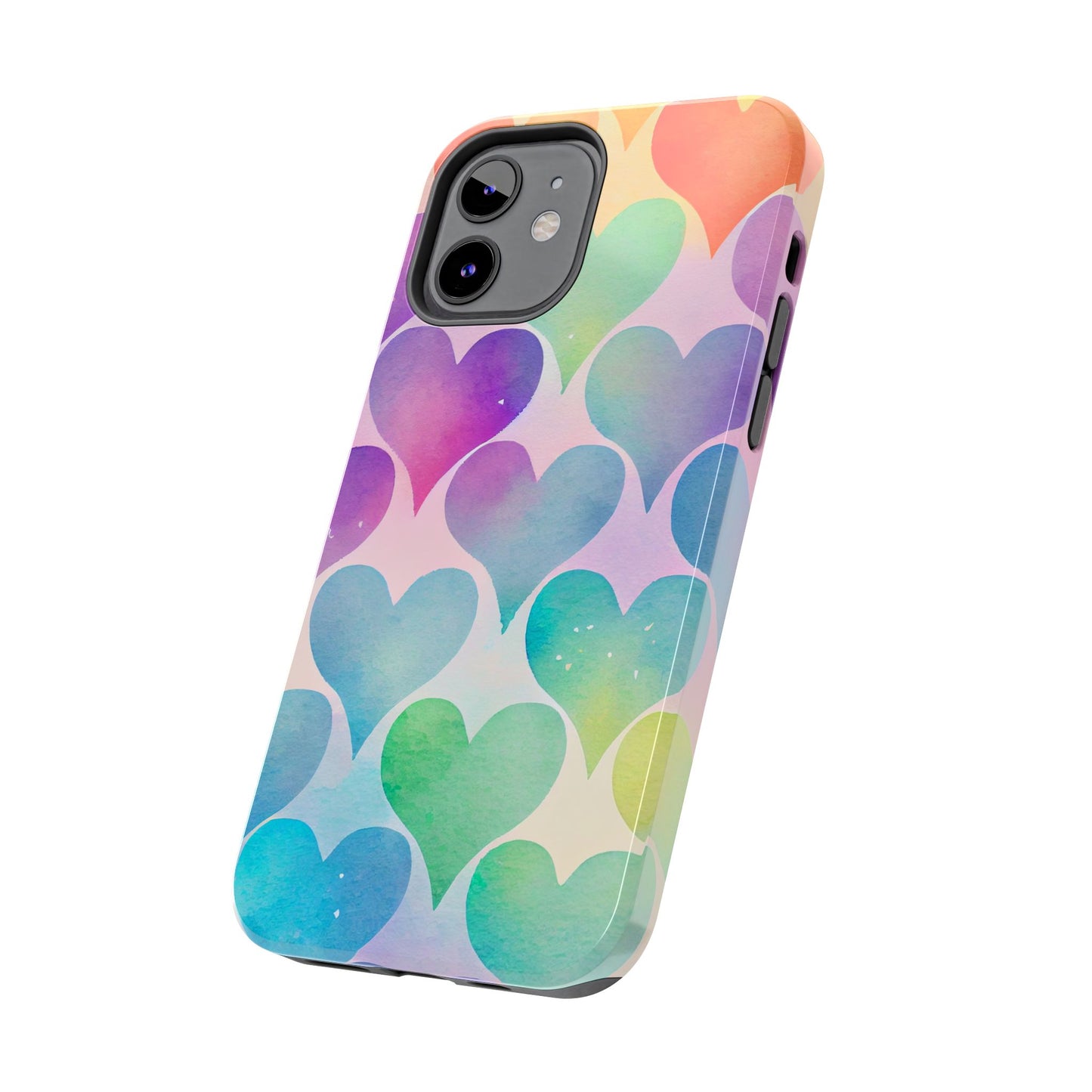 Rainbow Hearts Watercolor iPhone Case – Slim Design, Glossy Finish