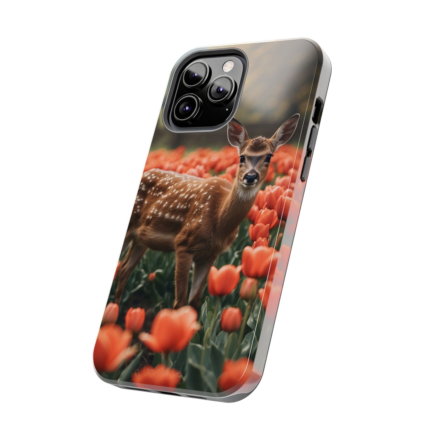 Fawn Among Tulips iPhone Case