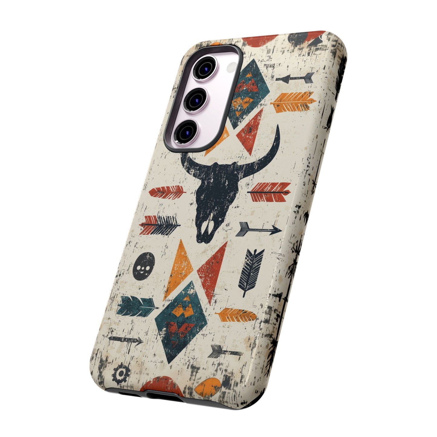 Tribal Bull Skull & Arrows Tough Samsung Galaxy Case – Rustic Western Design, Dual-Layer Protection