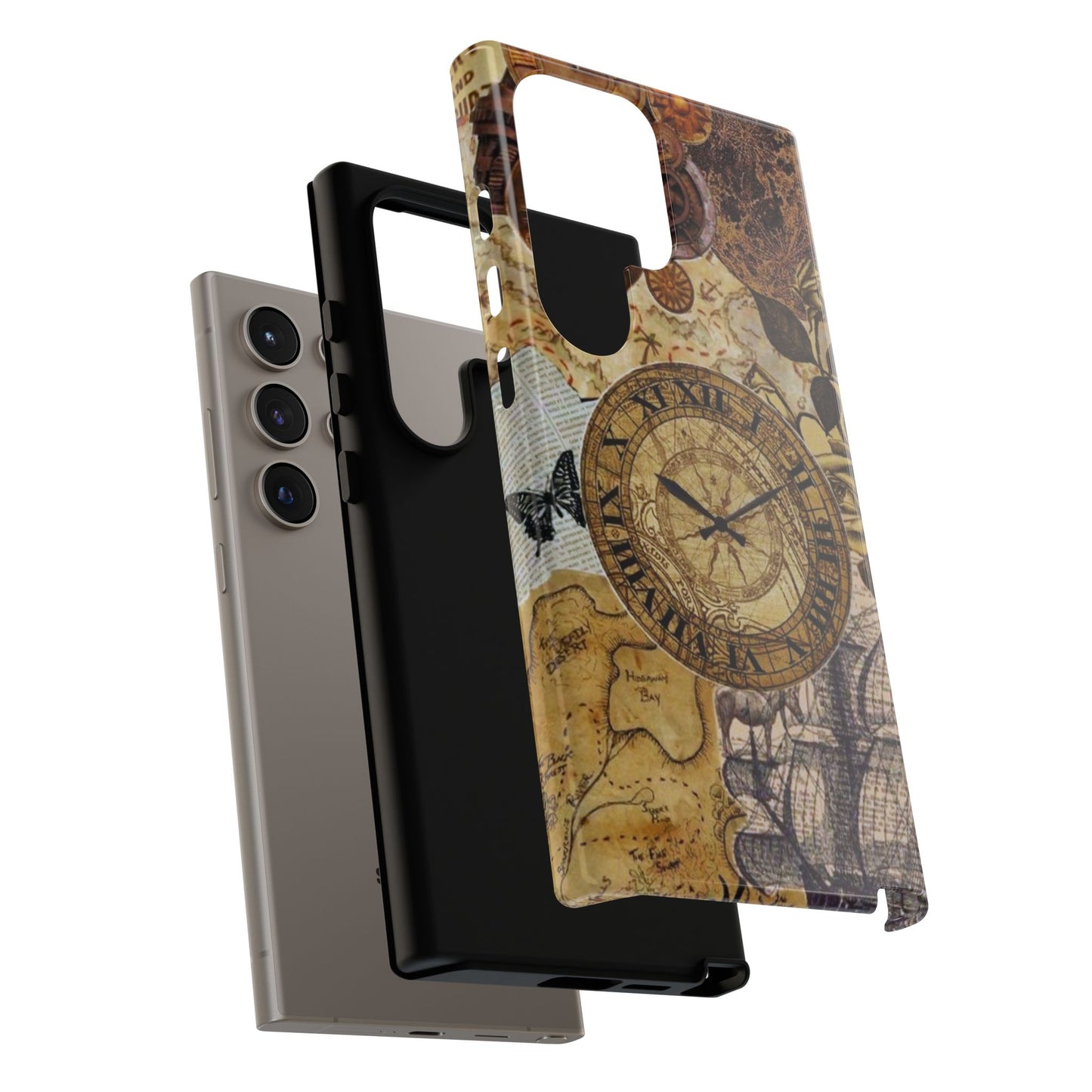 Steampunk Vintage Adventure Samsung Galaxy Case – Dual-Layer Protection with Antique Map and Clock Design