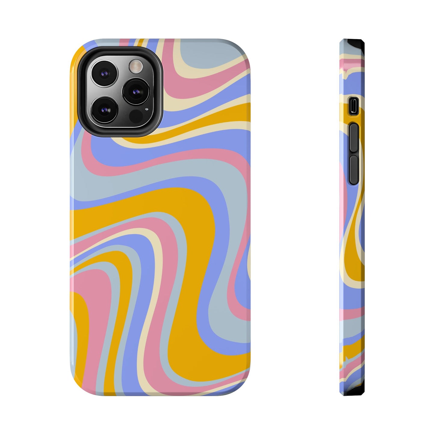 Groovy Pastel Waves iPhone Case – 70s-Inspired Design with Dual-Layer Protection