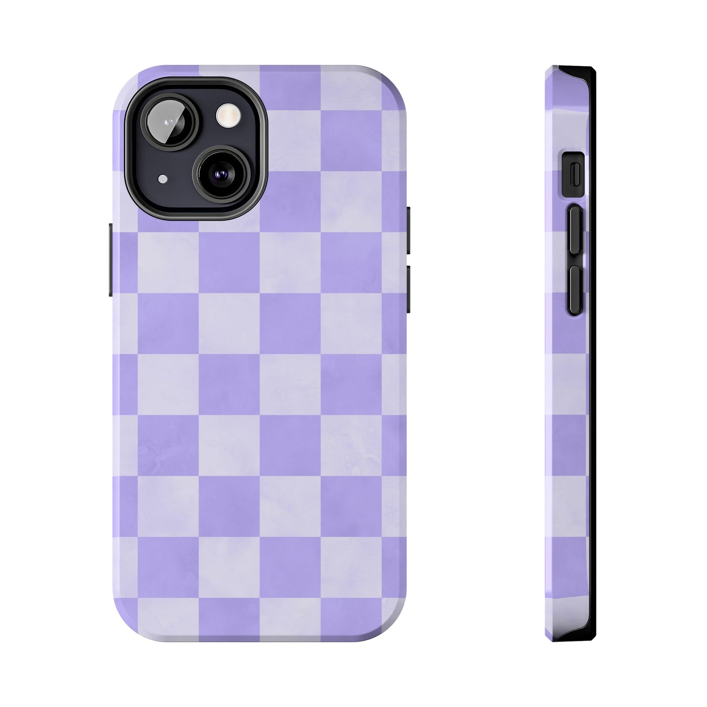 Lavender Checkerboard iPhone Case – Shockproof, Smooth Matte Finish, Dual-Layer Design