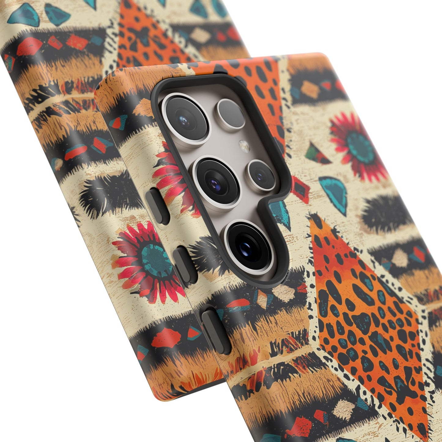 Wild Boho Leopard Print & Floral Tough Samsung Galaxy  Case – Eclectic Tribal Design, Dual-Layer Protection