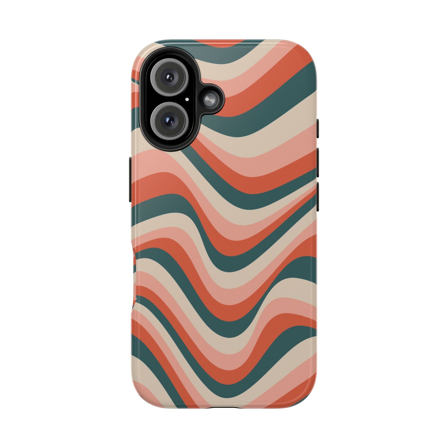 Groovy Waves iPhone Case – Retro 70s-Inspired Stripes in Coral, Cream, and Teal