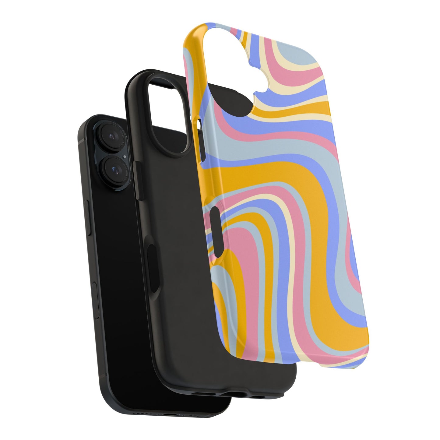Groovy Pastel Waves iPhone Case – 70s-Inspired Design with Dual-Layer Protection