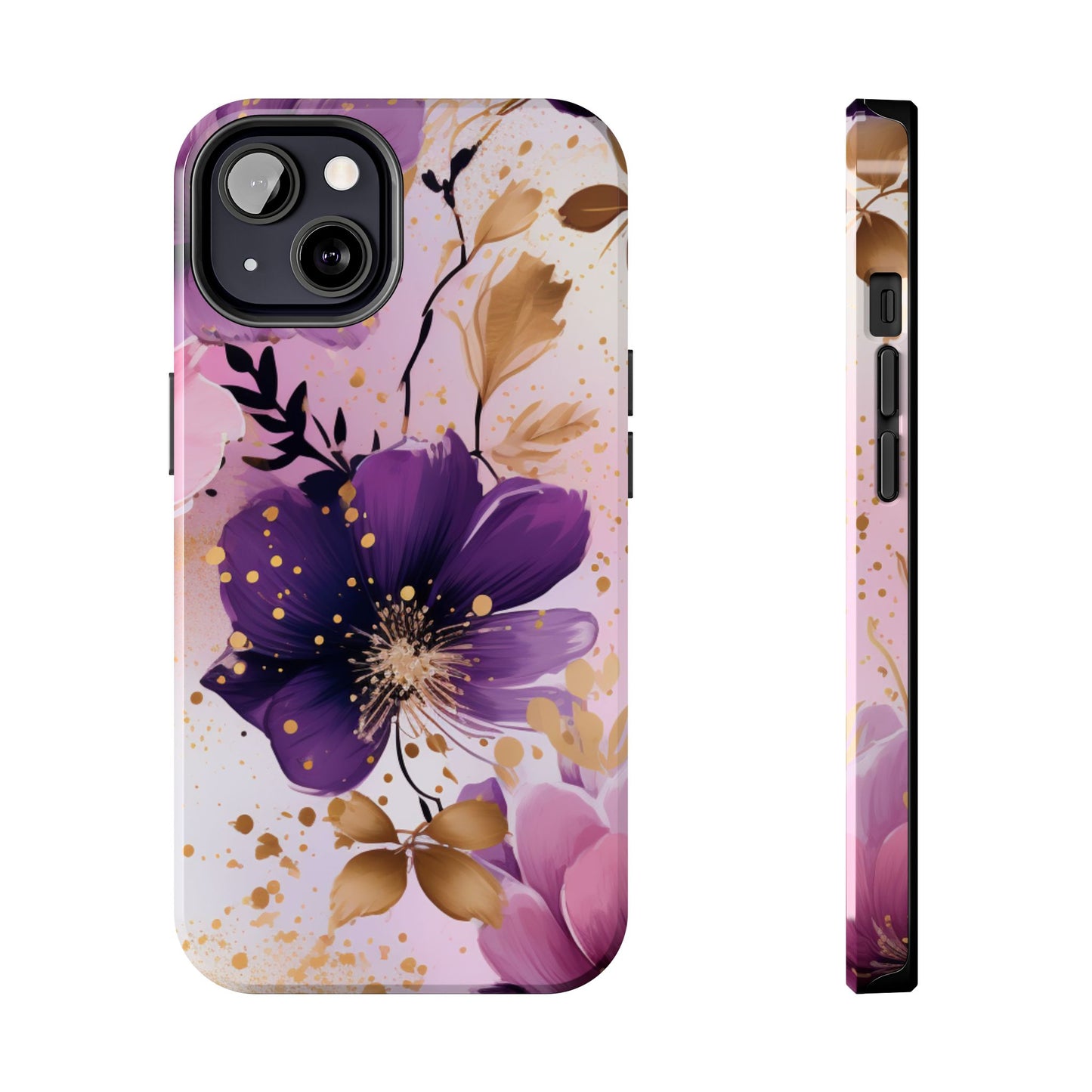 Elegant Purple & Gold Floral iPhone Case - Luxe Flower Design