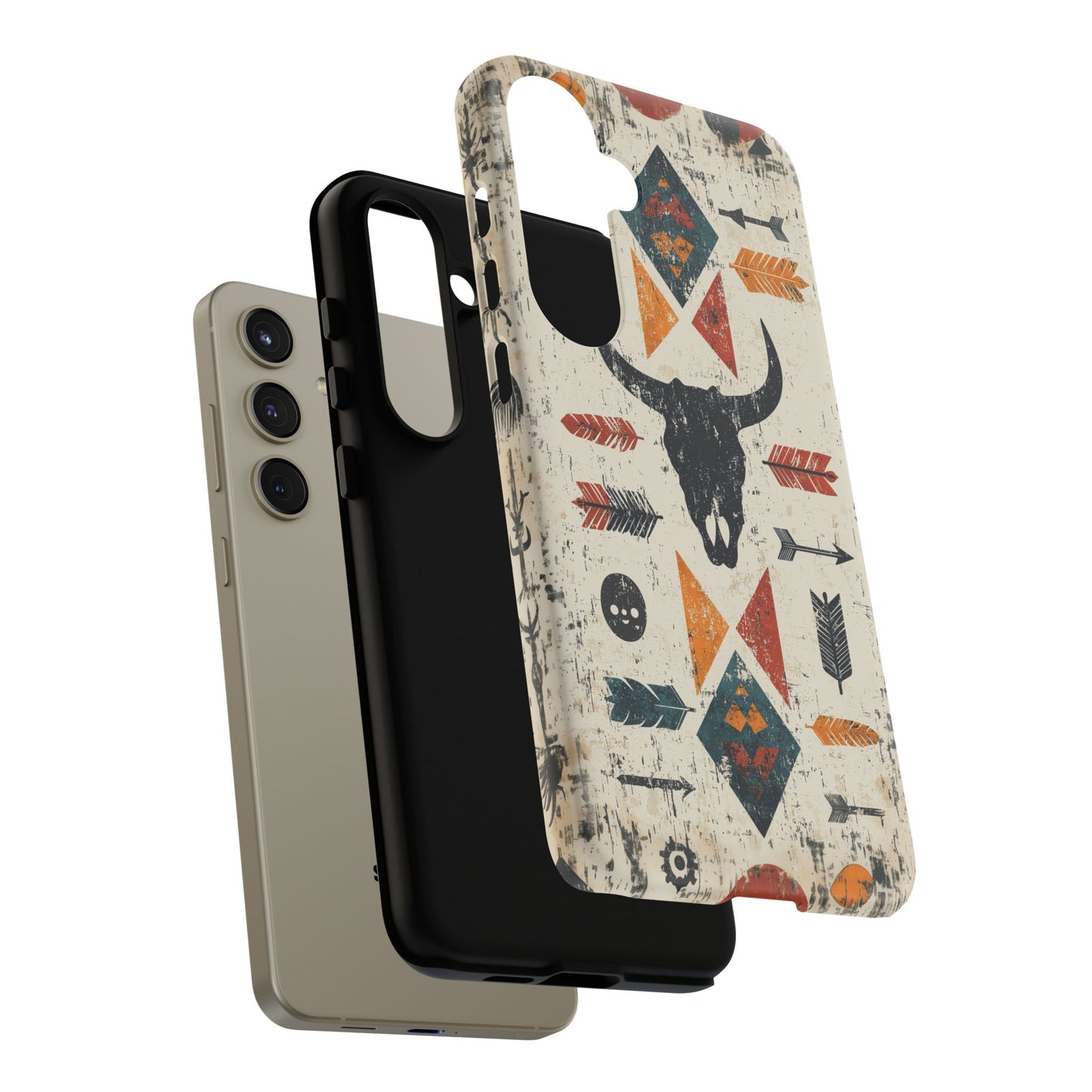 Tribal Bull Skull & Arrows Tough Samsung Galaxy Case – Rustic Western Design, Dual-Layer Protection