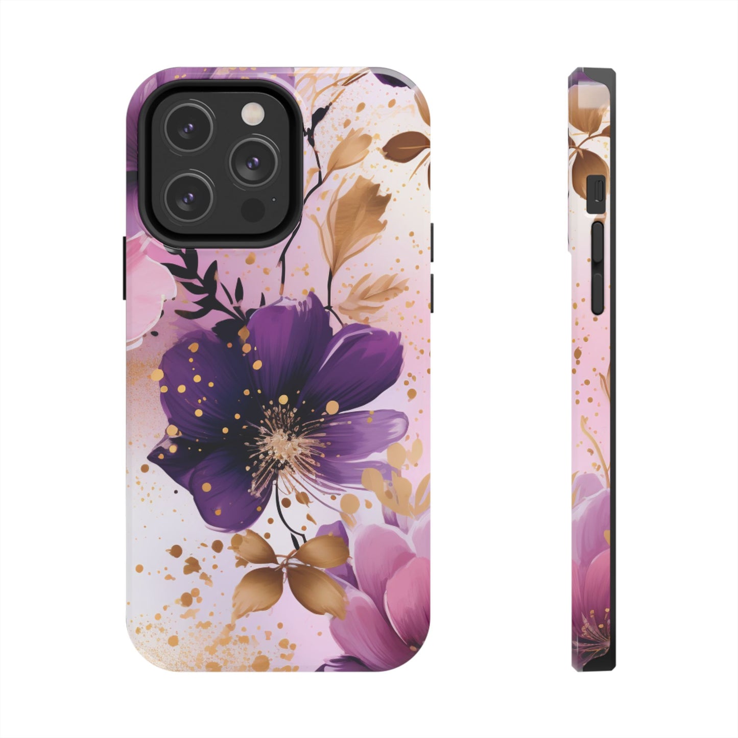 Elegant Purple & Gold Floral iPhone Case - Luxe Flower Design