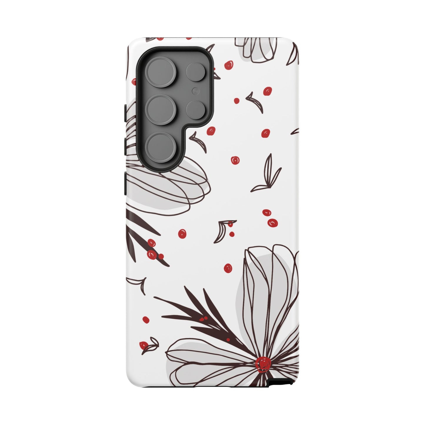 Minimalist Line Art Floral Tough Samsung Galaxy  Case – Bold Red and Black Design, Shockproof Protection