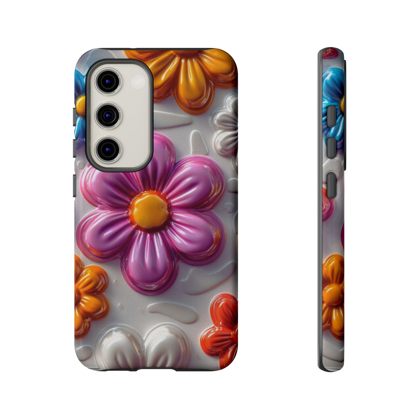 Glossy 3D Floral Samsung Galaxy  Case – Colorful Flower Pattern, Durable Protection