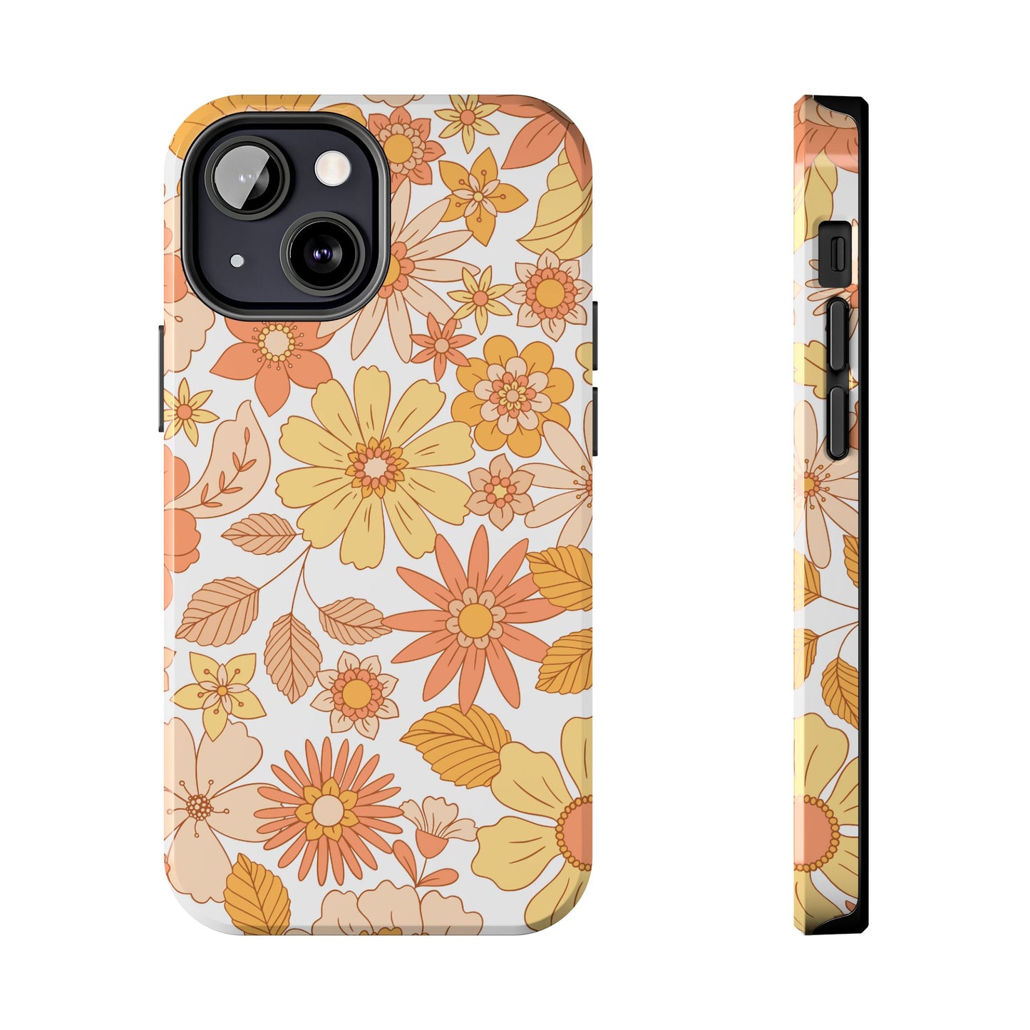 Vintage Floral Bloom iPhone Case – Warm Orange & Yellow Retro Flower Design with Matte Finish