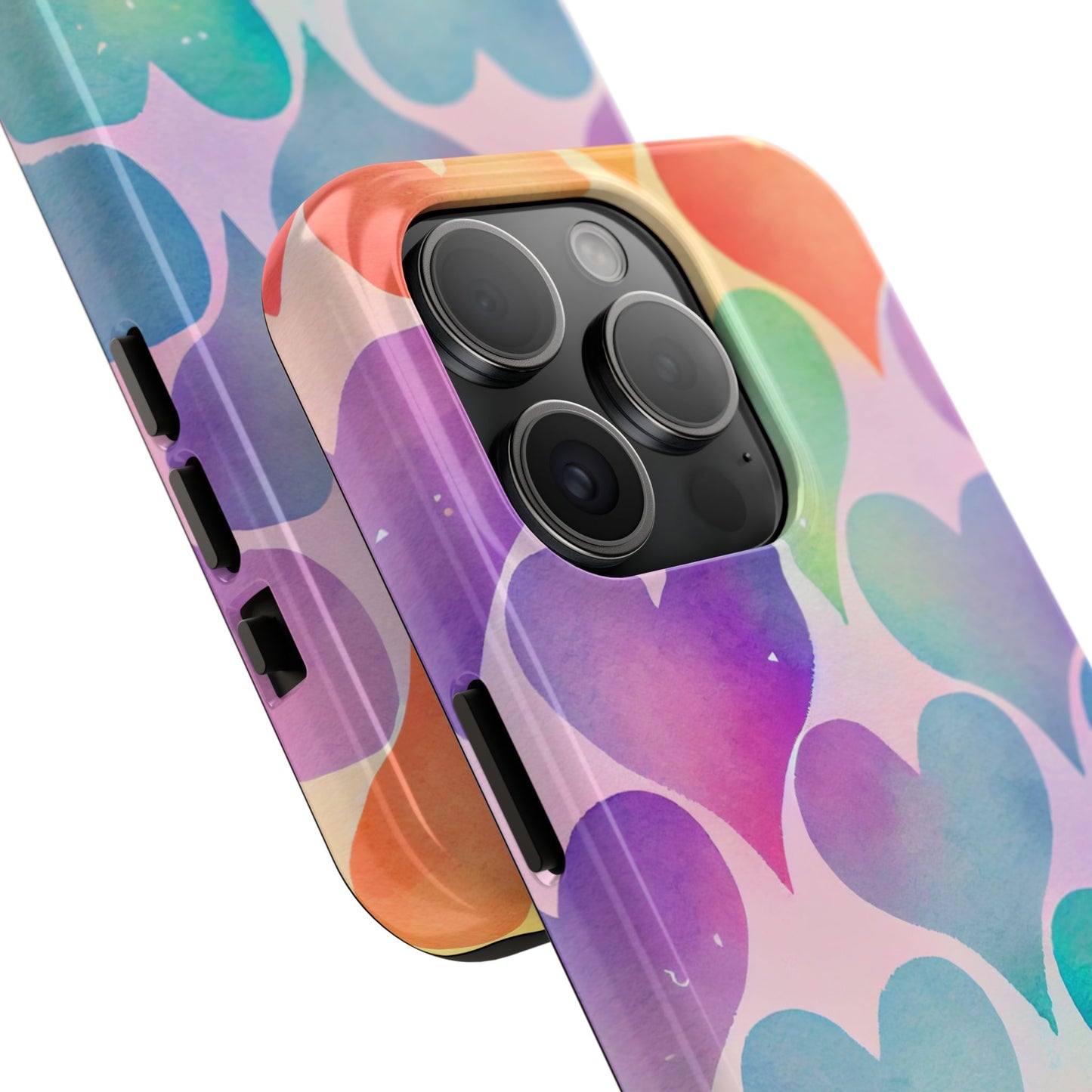 Rainbow Hearts Watercolor iPhone Case – Slim Design, Glossy Finish