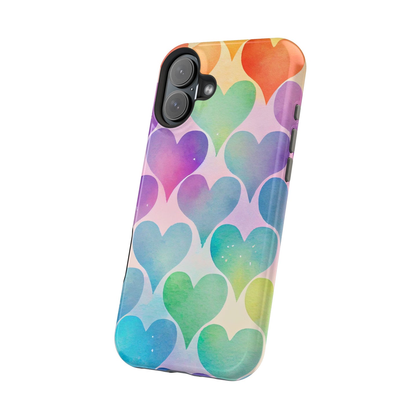 Rainbow Hearts Watercolor iPhone Case – Slim Design, Glossy Finish