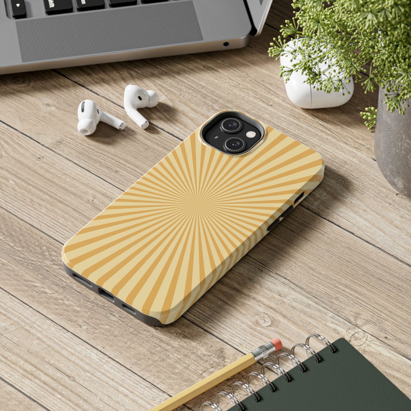 Golden Sunburst iPhone Case – Retro Radiant Design with Dual-Layer Protection