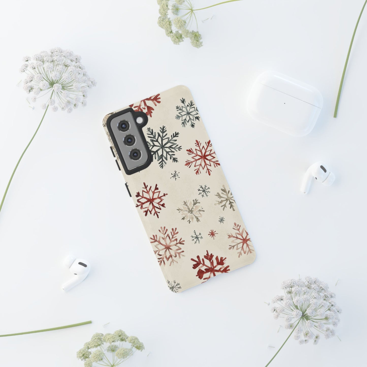 Vintage Red and Gray Snowflake Pattern – Samsung Galaxy Series Case