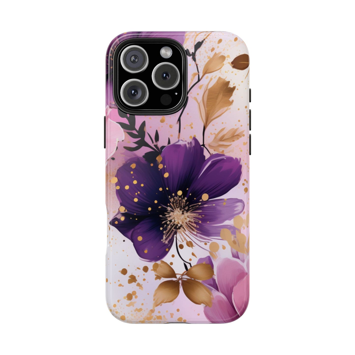 Elegant Purple & Gold Floral iPhone Case - Luxe Flower Design