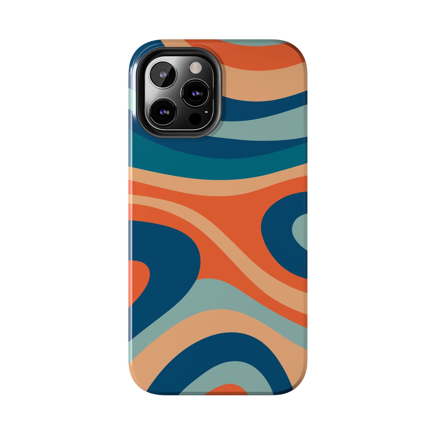 Retro Vibe Wavy Stripes iPhone Case – 70s-Inspired in Teal, Orange, and Rust