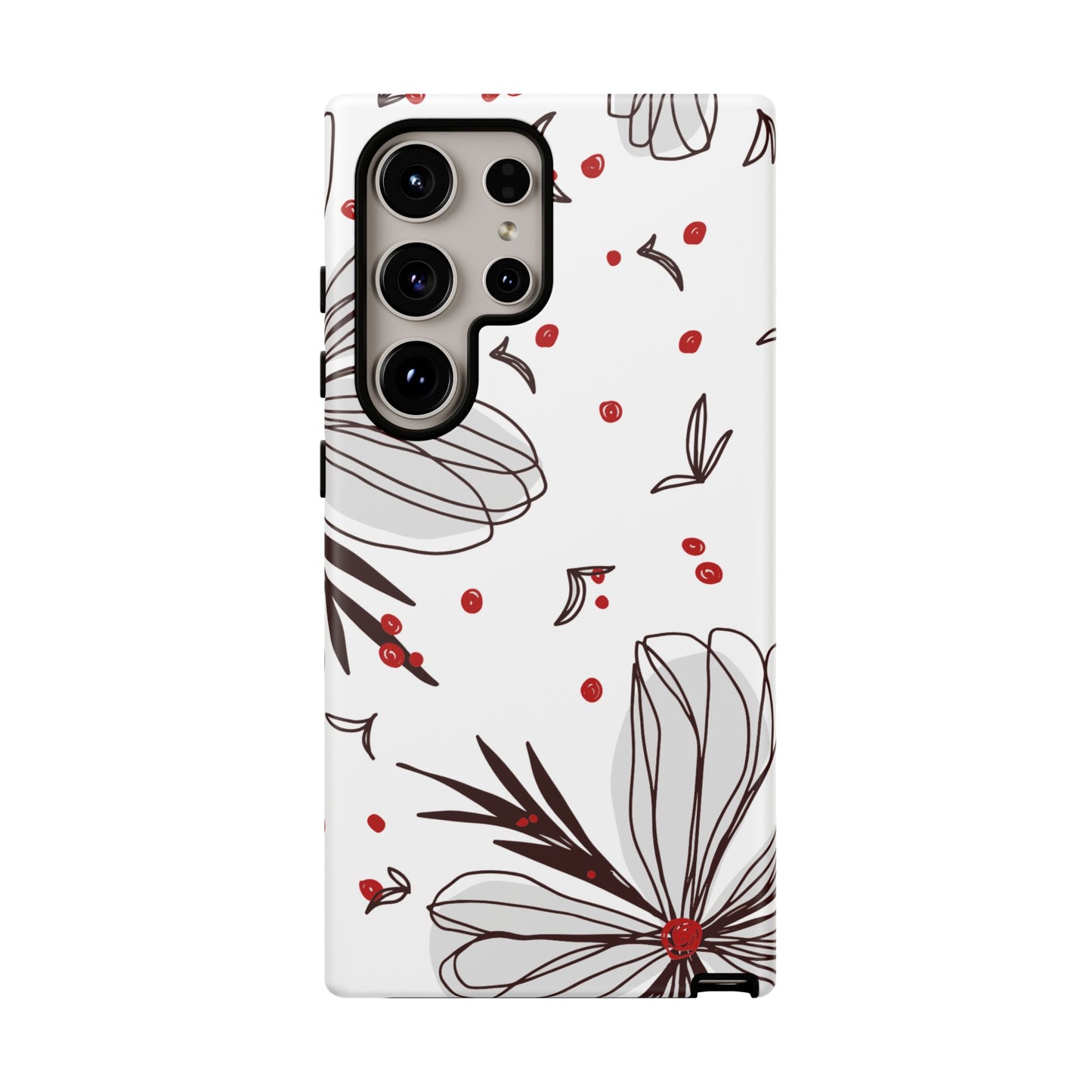 Minimalist Line Art Floral Tough Samsung Galaxy  Case – Bold Red and Black Design, Shockproof Protection