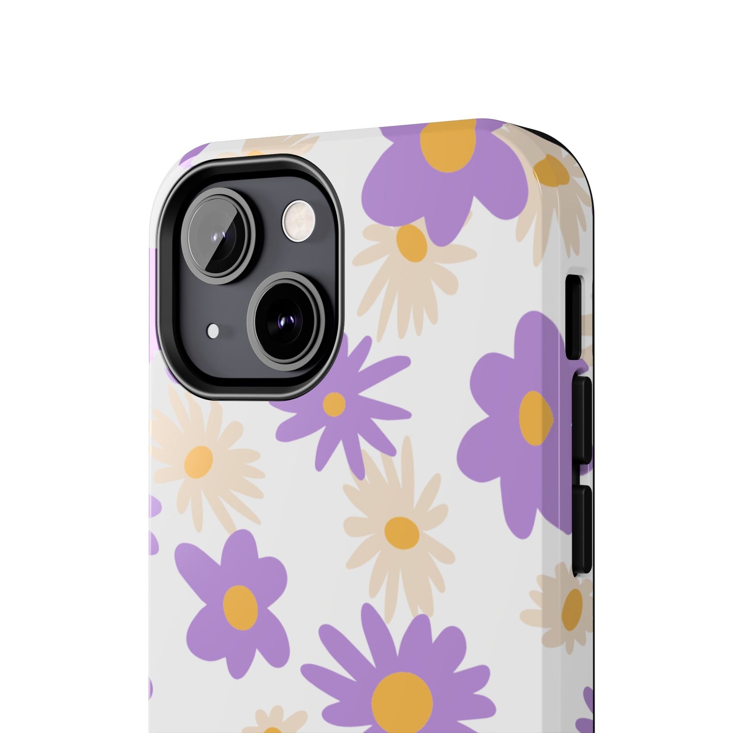 Retro Daisy Flower iPhone Case – Pastel Purple & Cream Floral Design with Matte Finish