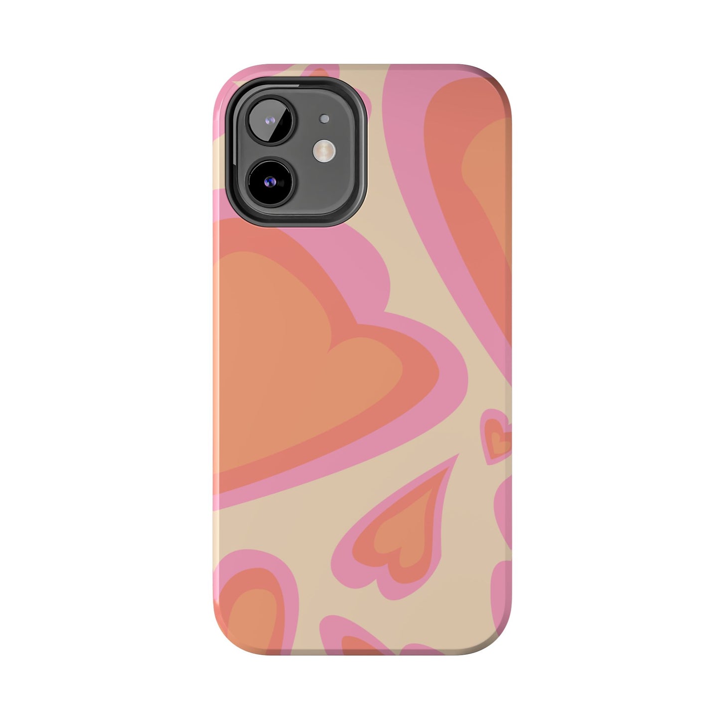 Retro Pink Hearts iPhone Case – Shock-Resistant, Matte Finish, Dual-Layer Protection