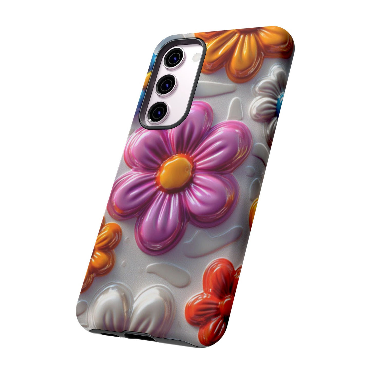 Glossy 3D Floral Samsung Galaxy  Case – Colorful Flower Pattern, Durable Protection