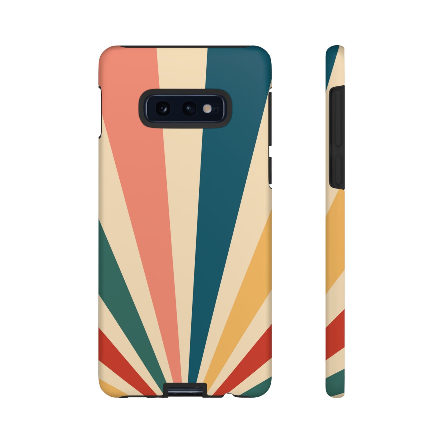 Retro Sunbeam Samsung Galaxy Case – 70s-Inspired Radiating Stripes in Coral, Teal, and Mustard