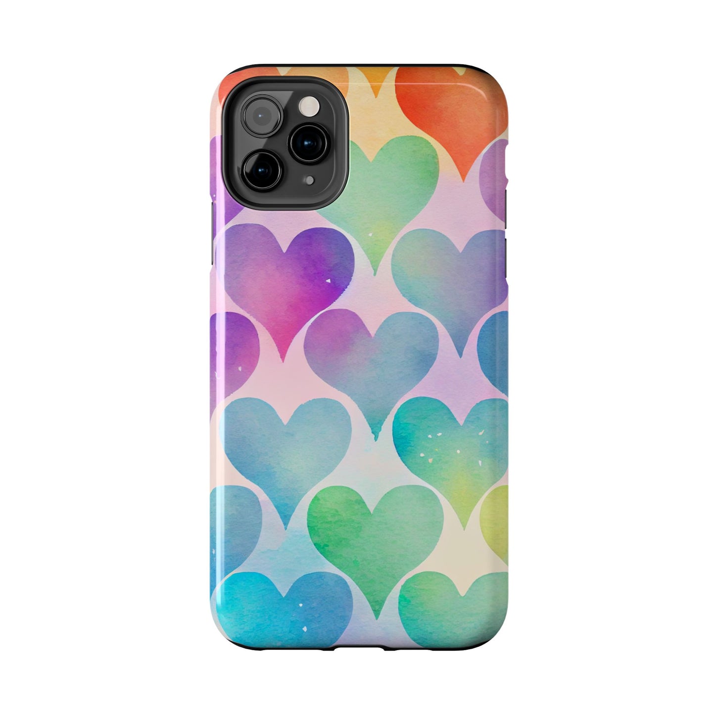 Rainbow Hearts Watercolor iPhone Case – Slim Design, Glossy Finish