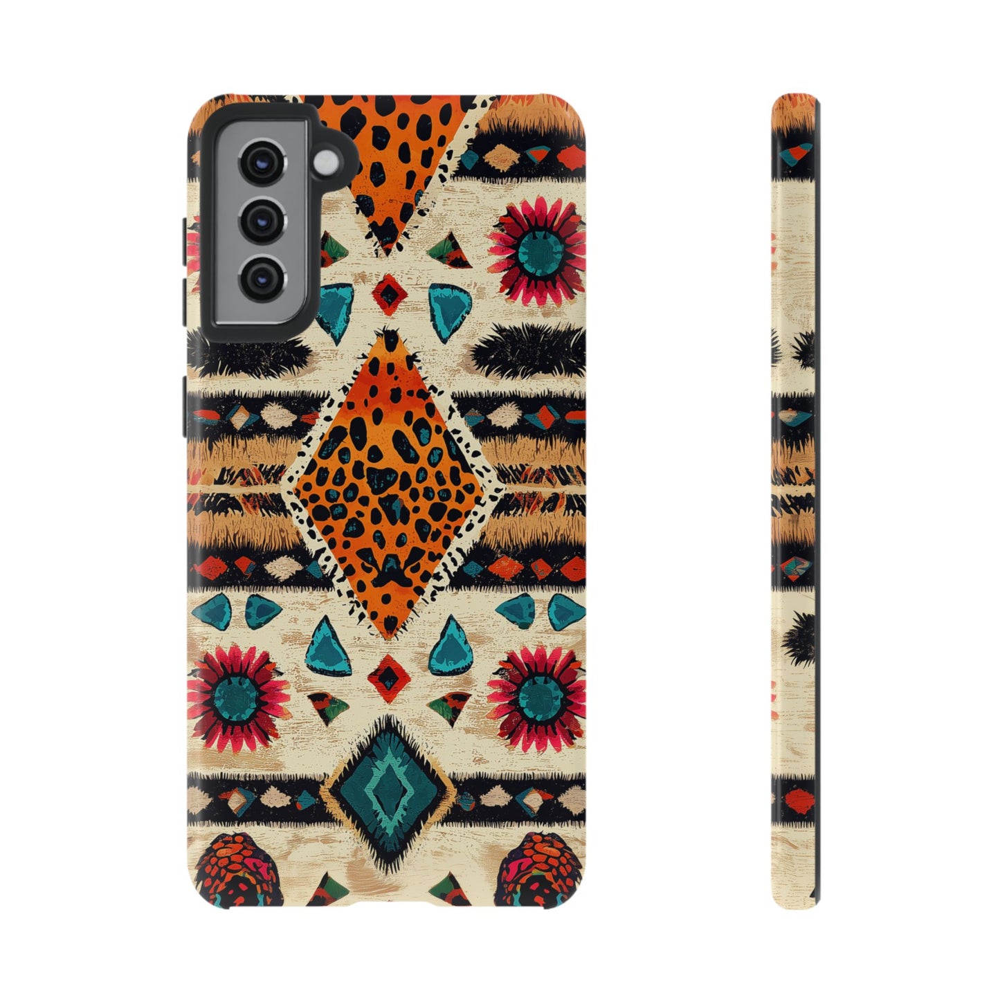 Wild Boho Leopard Print & Floral Tough Samsung Galaxy  Case – Eclectic Tribal Design, Dual-Layer Protection