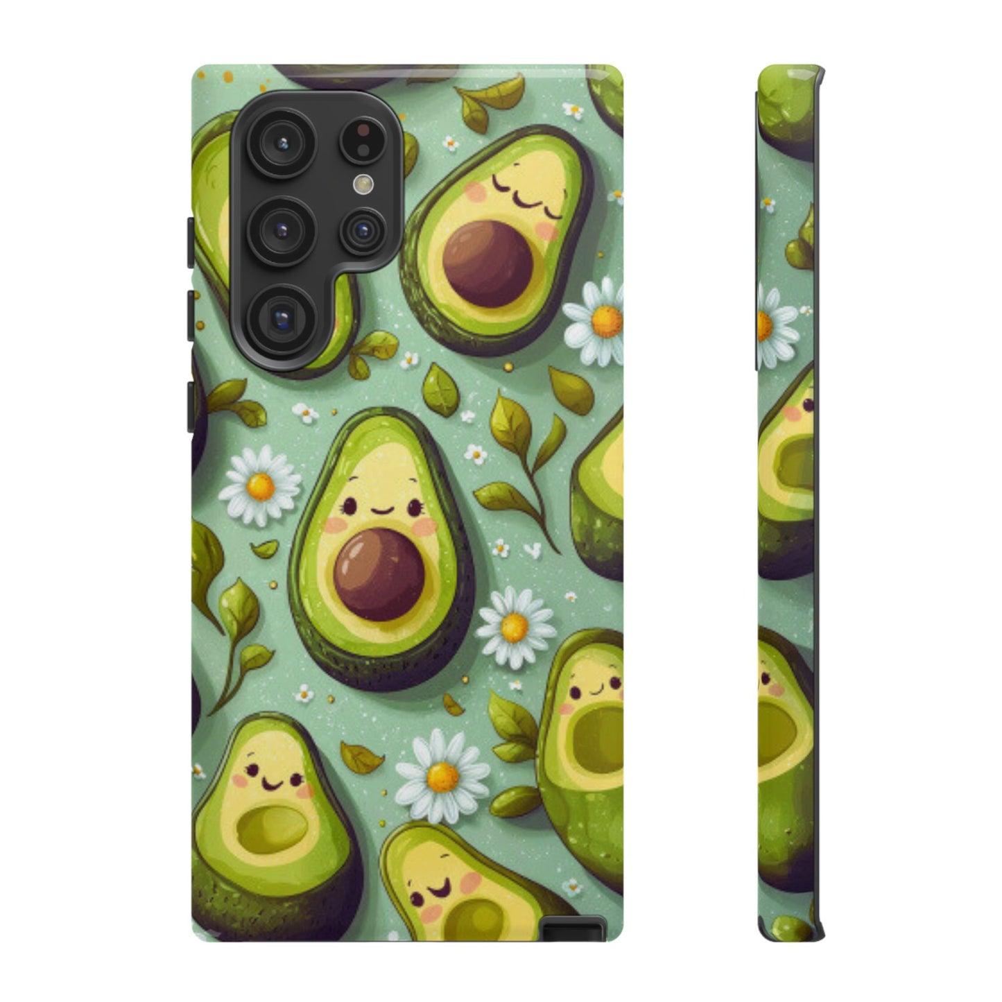Cute Avocado Samsung Galaxy Case – Adorable Kawaii Avocados with Daisies, Shock-Resistant