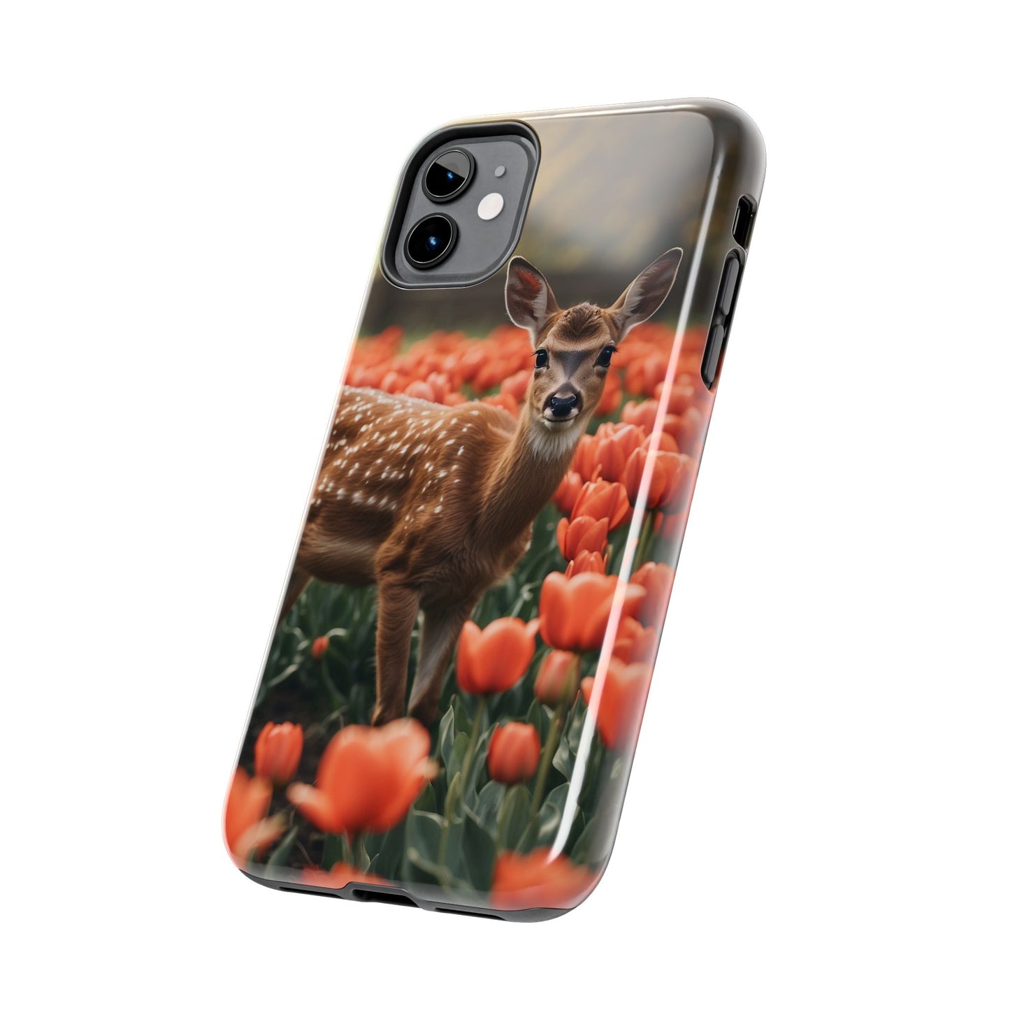 Fawn Among Tulips iPhone Case