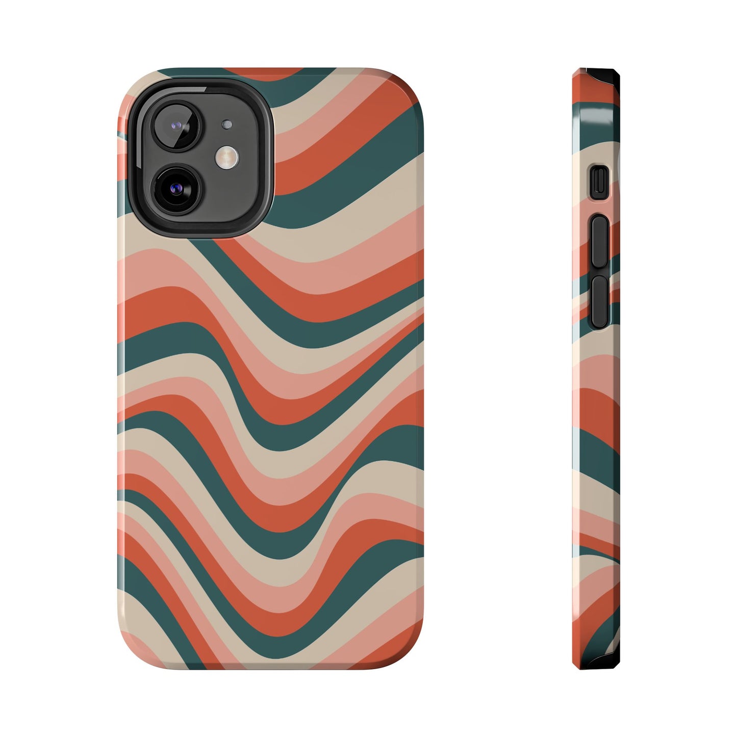 Groovy Waves iPhone Case – Retro 70s-Inspired Stripes in Coral, Cream, and Teal