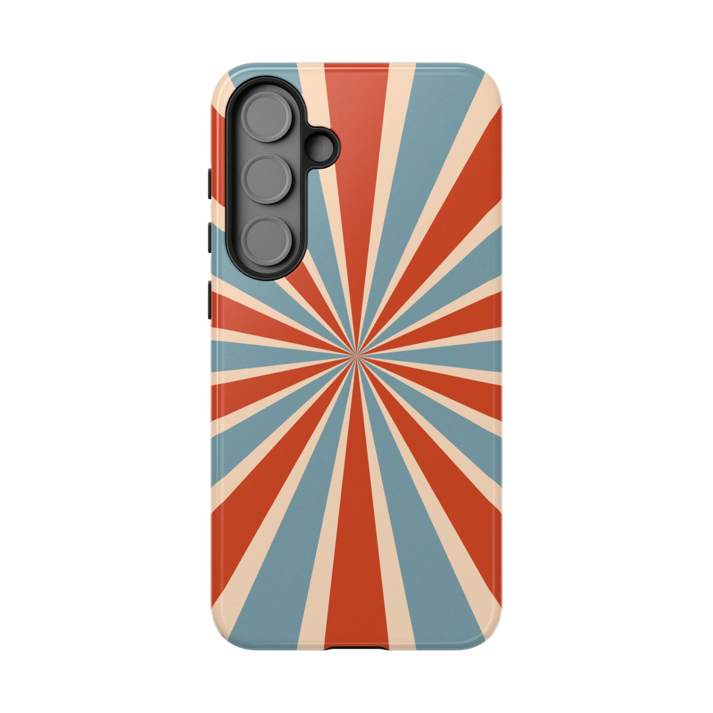 Vintage Blue & Red Sunburst Samsung Galaxy Case – Bold Geometric Pattern, Shock-Resistant Cover
