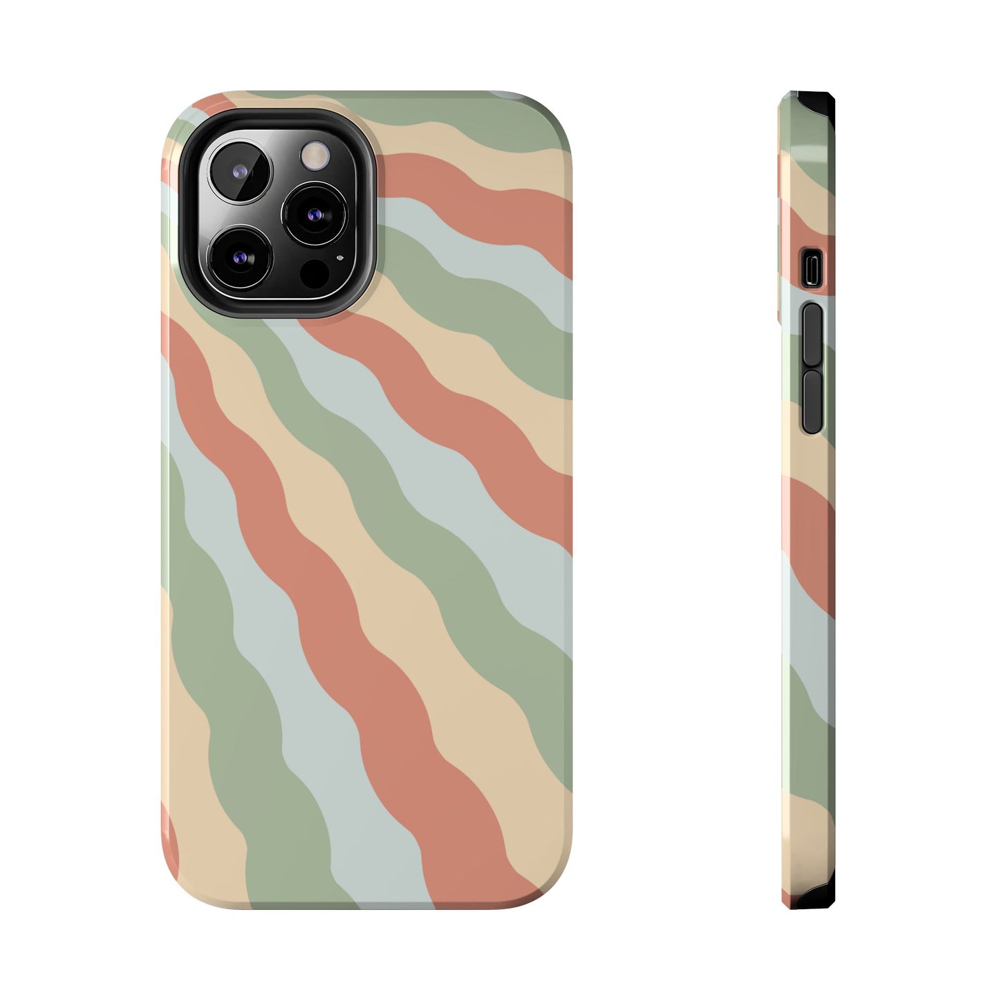 Earthy Retro Waves iPhone Case – 70s-Inspired Wavy Stripes in Soft Green, Cream, and Rust