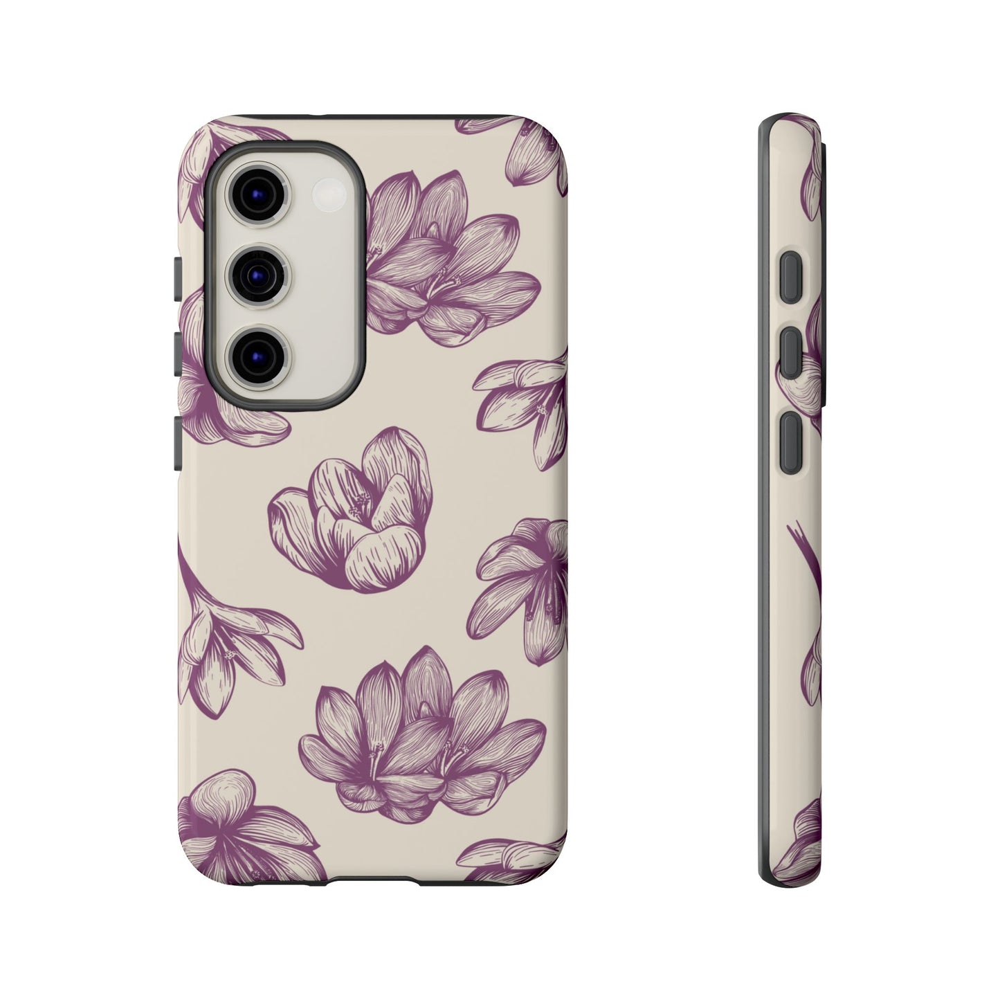 Vintage Botanical Floral Tough Samsung Galaxy  Case – Hand-Drawn Purple Flowers, Shockproof Design